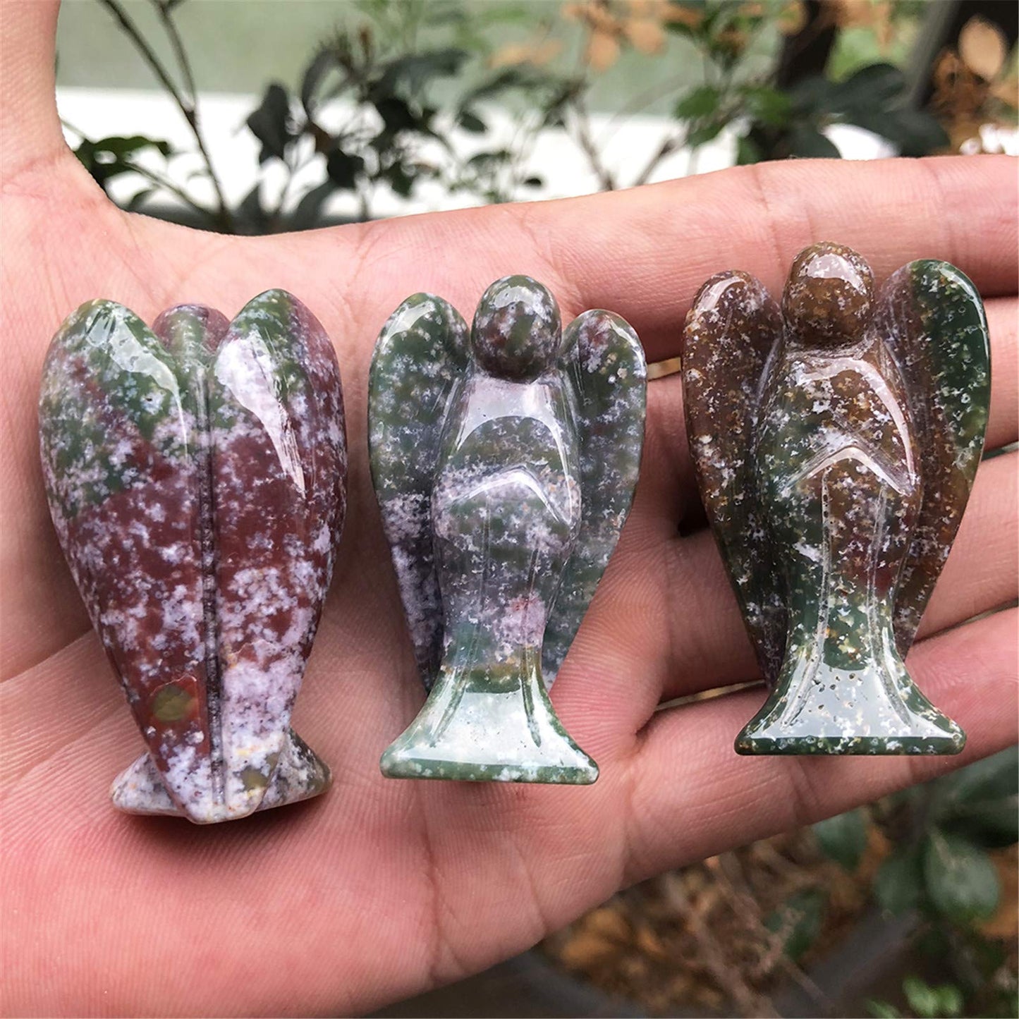 Fekuar Natural Indian Agate Guardian Angel Statue, Hand-Carved Healing Crystal Pocket Figurines Decoration 2 Inches