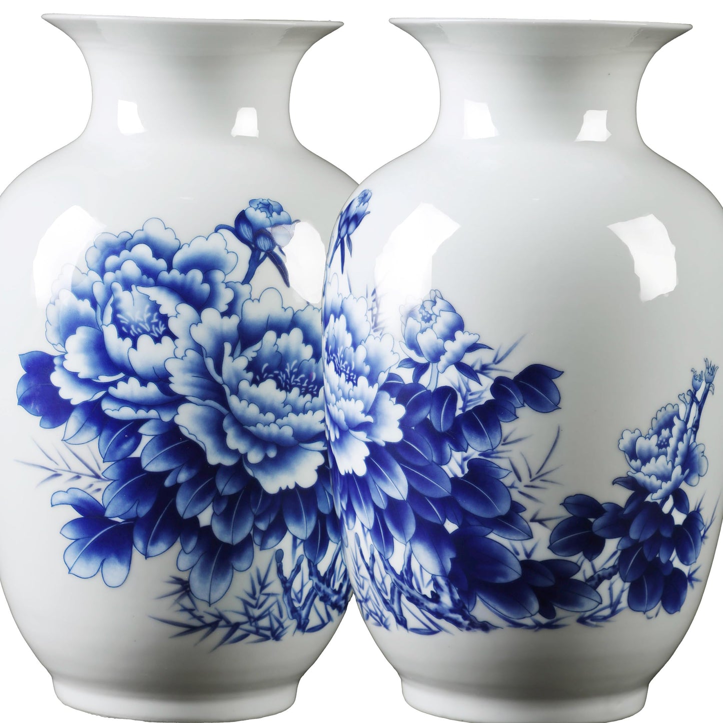 MTME Porcelain Figurines, Jingdezhen Decorative Flower vase, Melon Sr. Home Decor, Wedding Gifts, Aesthetic Sculpture Home décor (Peony Blue)