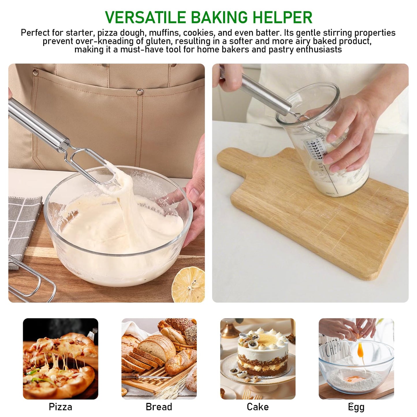 2 Pcs Danish Dough Whisk for Sourdough Starter, Reaches Jar Bottom, 12" Stainless Steel Bread Dough Blender for Baking, Mixing, Pizza Dough, Dishwasher Safe