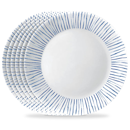 Corelle 6-Piece 10.25" Vitrelle Glass Dinner Plates Lightweight, Chip/Scratch Resistant - Botanical Stripes