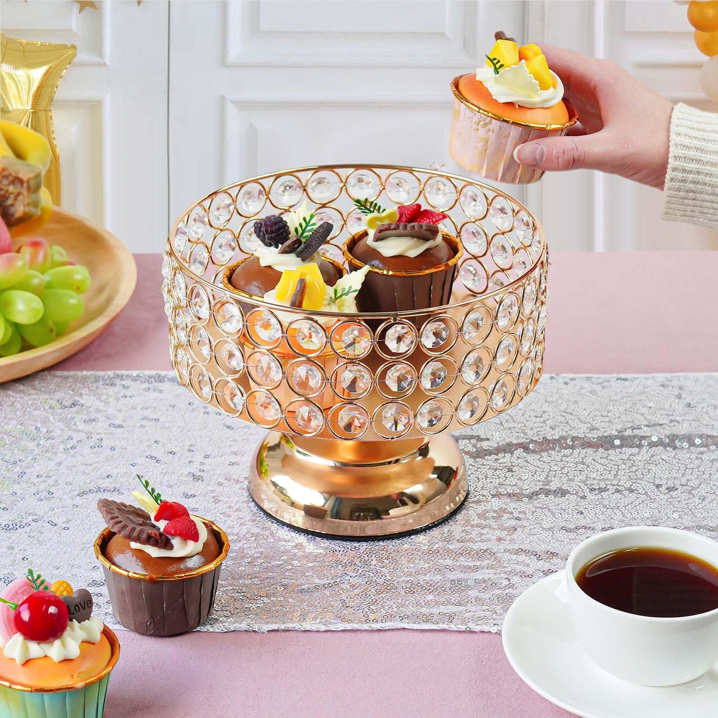 1pc Crystal Fruit Dessert Metal Display Tray, Cupcake Tray Snack Storage Box Wedding Dessert Table Cake Display Stand Tray for Wedding Party Home Decor Tray (S)