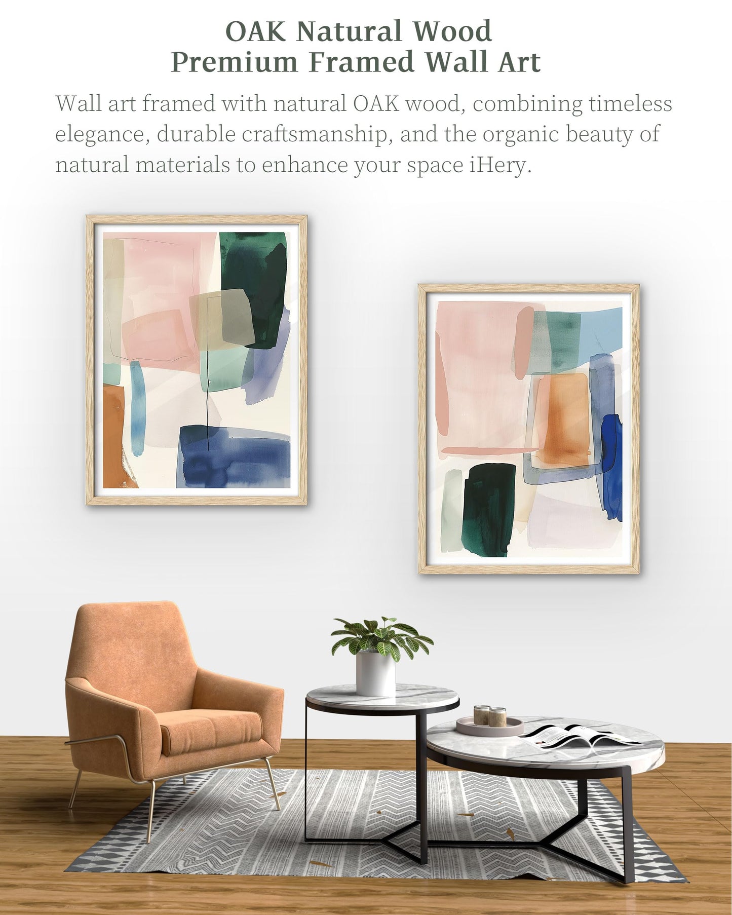iHery 16x20in Blue Green Geometric Framed Abstract Wall Art