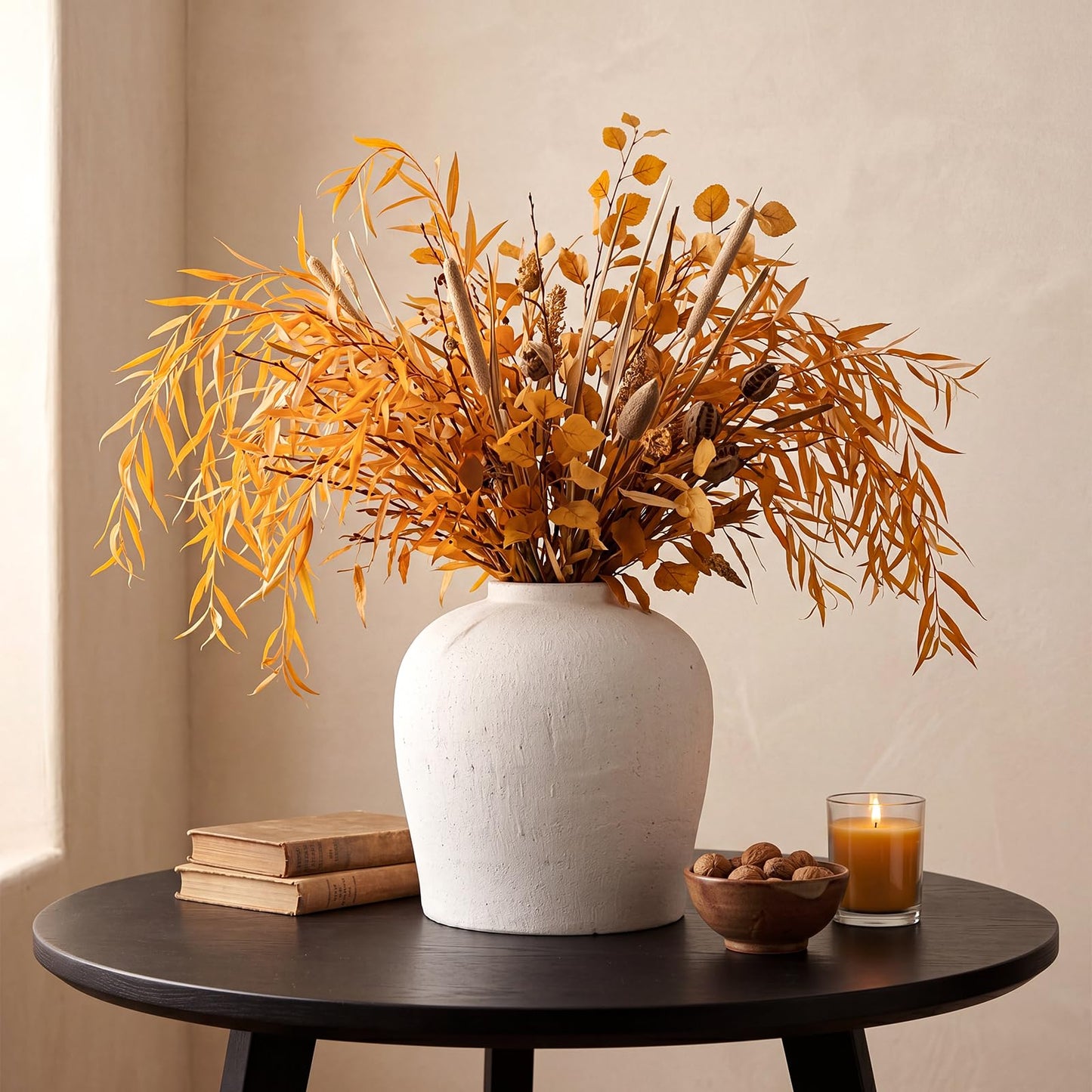 Jaxoriel Large White Ceramic Vase - 10.6 Inch Rustic Farmhouse Flower Vase for Home Decor, Minimalist Tall Vases for Living Room, Dining Room, Holiday & Weddings (White-Base 9.05'')