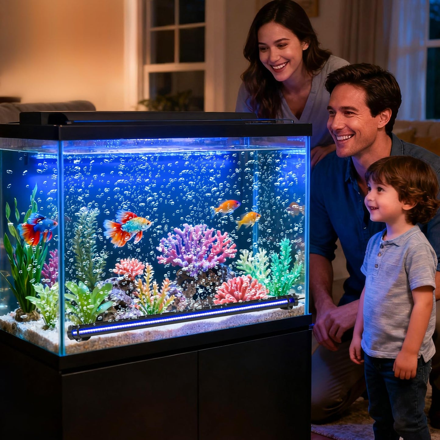 Szminiled Bubble Fish Tank Light：Ip68 Waterproof Fish Aquarium Lights with Oxygen Boost for 12-17 inch Saltwater Freshwater Tanks -Submersible Led Lights with Remote for Aquatic Pet Plants Lovers