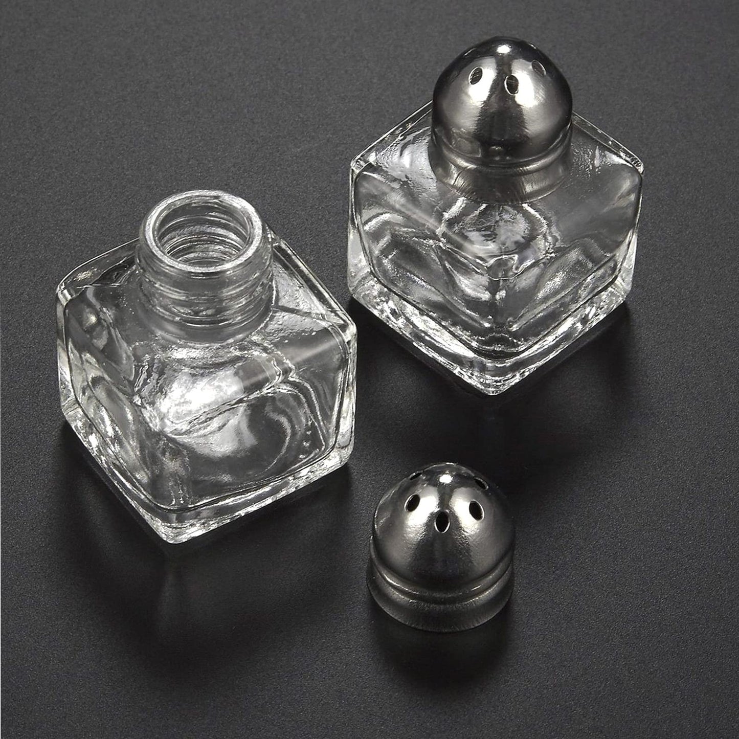 Juvale Set of 24 Mini Salt and Pepper Shakers (Glass and Stainless Steel, 0.5 oz)
