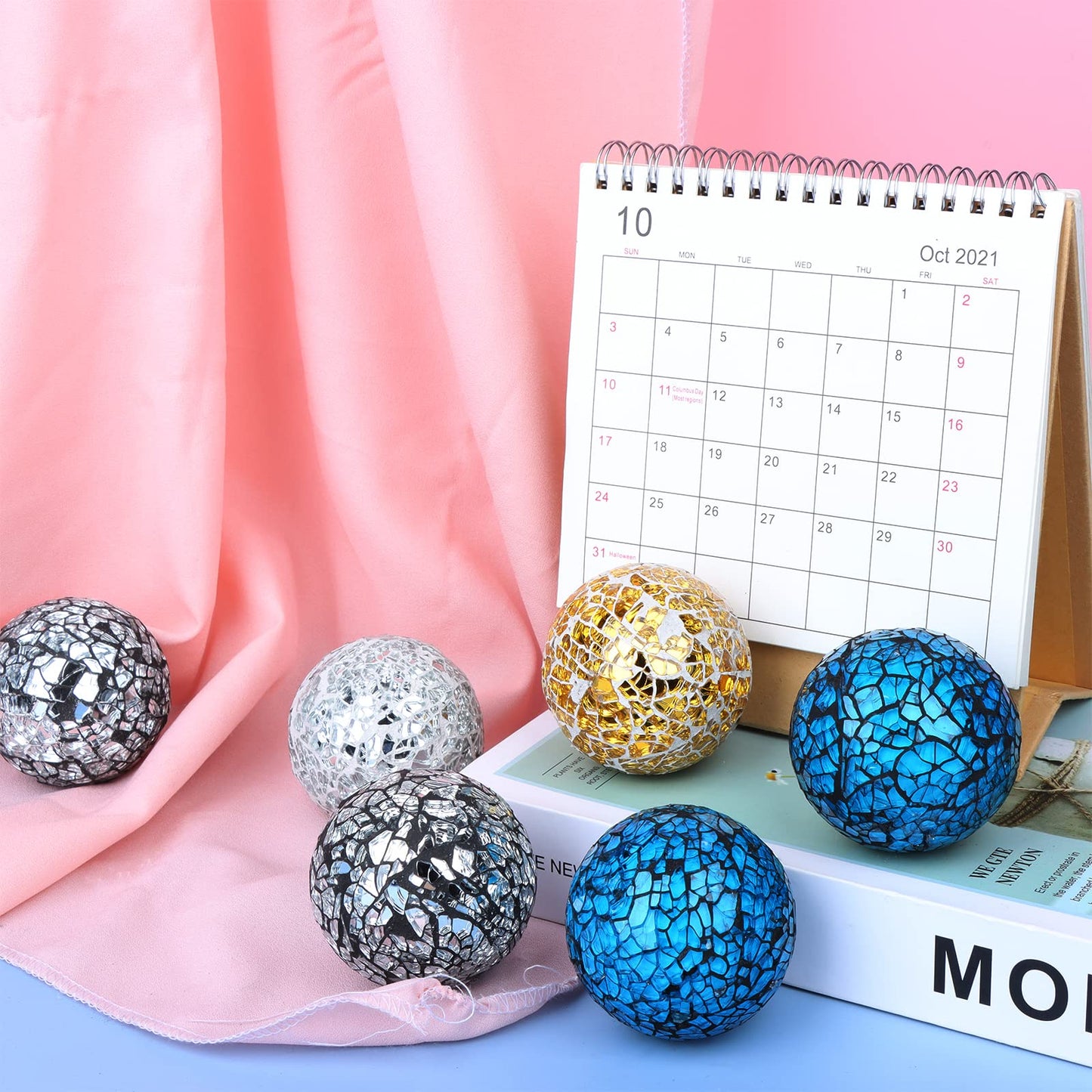 RUIYELE 8 Pieces Mosaic Glass Orbs Balls Mosaic Sphere Glass Globe Decorative Orbs Centerpiece Balls Decorative Glass Balls for Bowls Vases Dining Table Centerpiece Decor