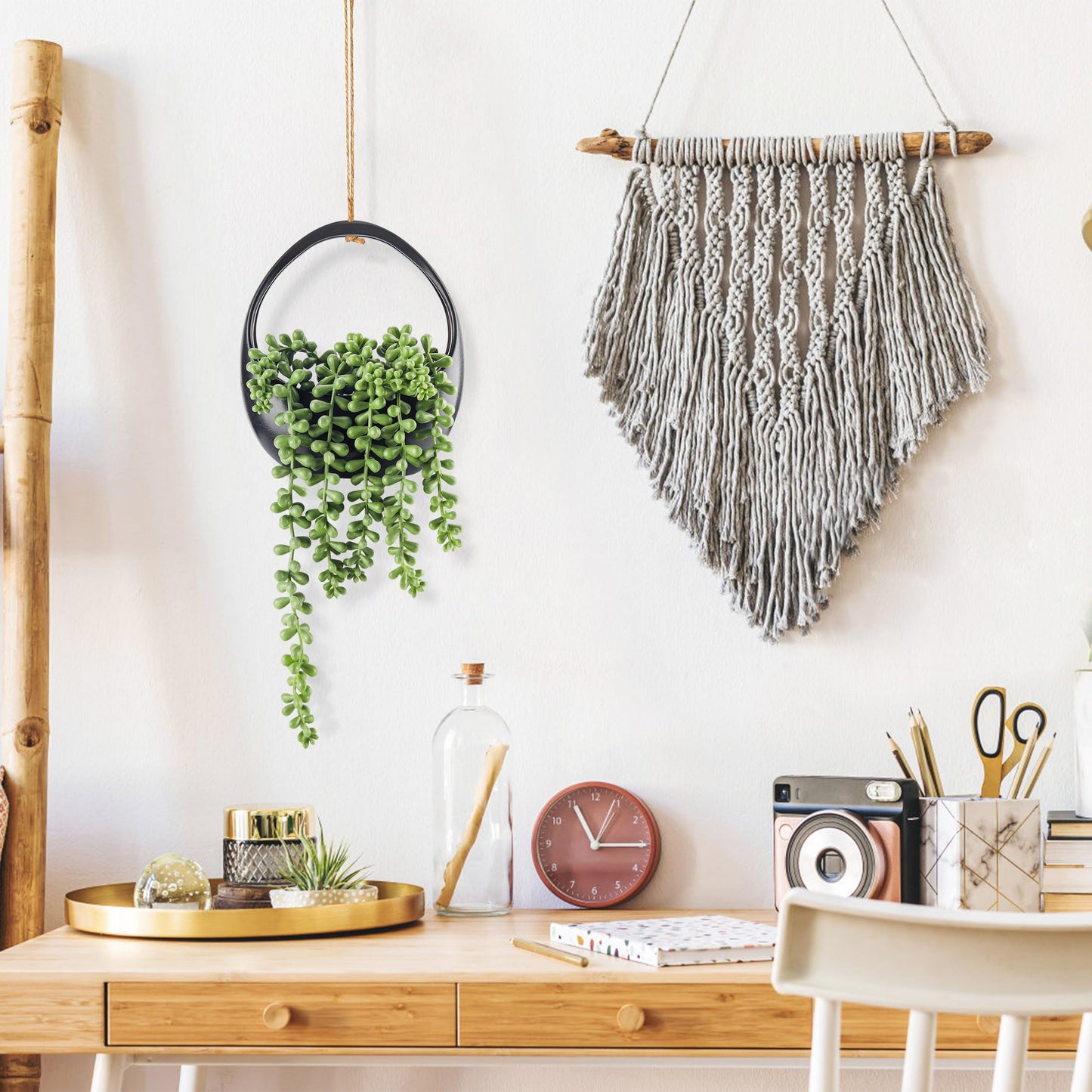 Der Rose Bundle of 2 Pack Fake Hanging Plants and 2 Pack Small Fake Plants for Black Boho Bathroom Wall Decor