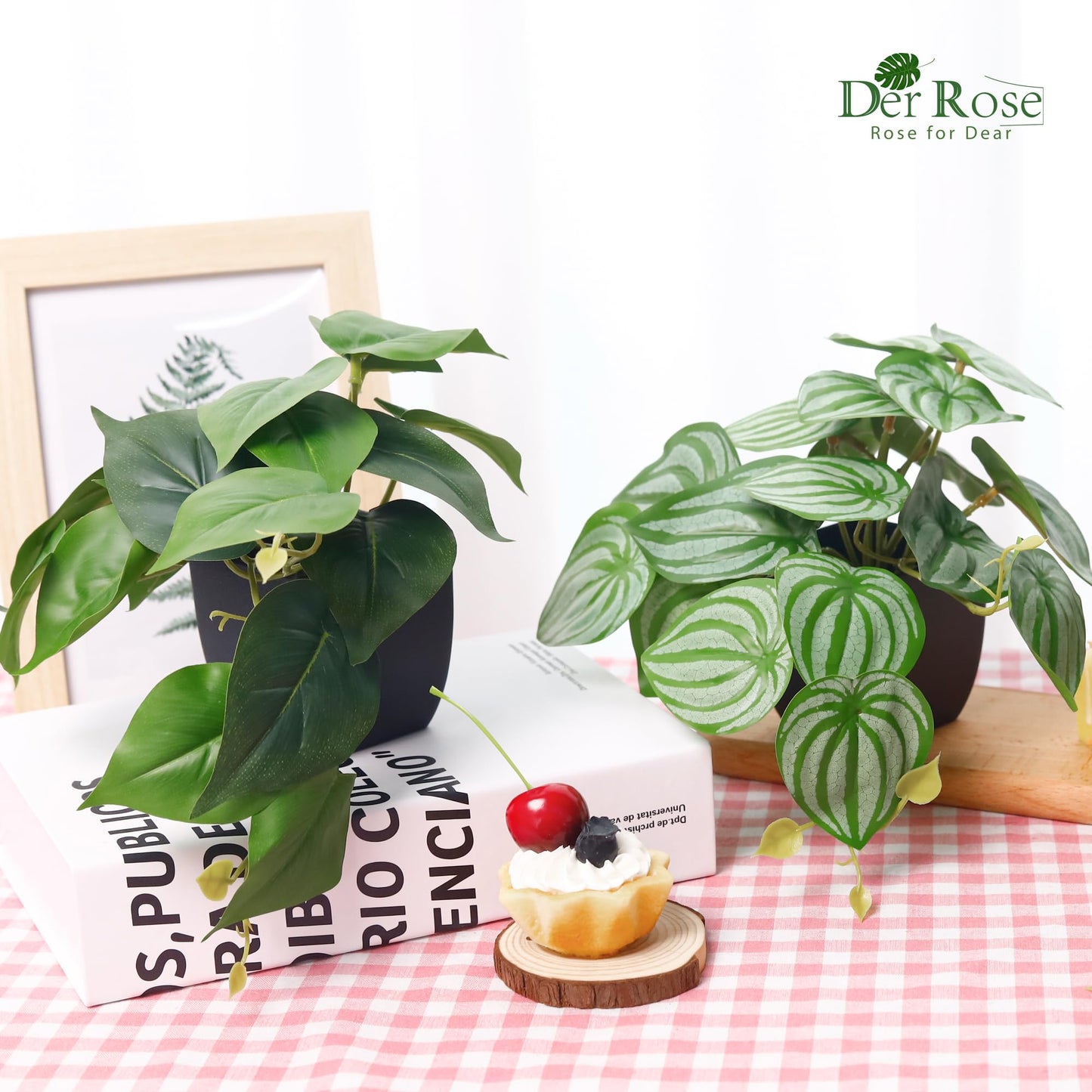 Der Rose 4Pcs Small Fake Plants Black Artificial Mini Faux Plants for Bathroom Office Desk Shelf Table Accessories Decor Indoor