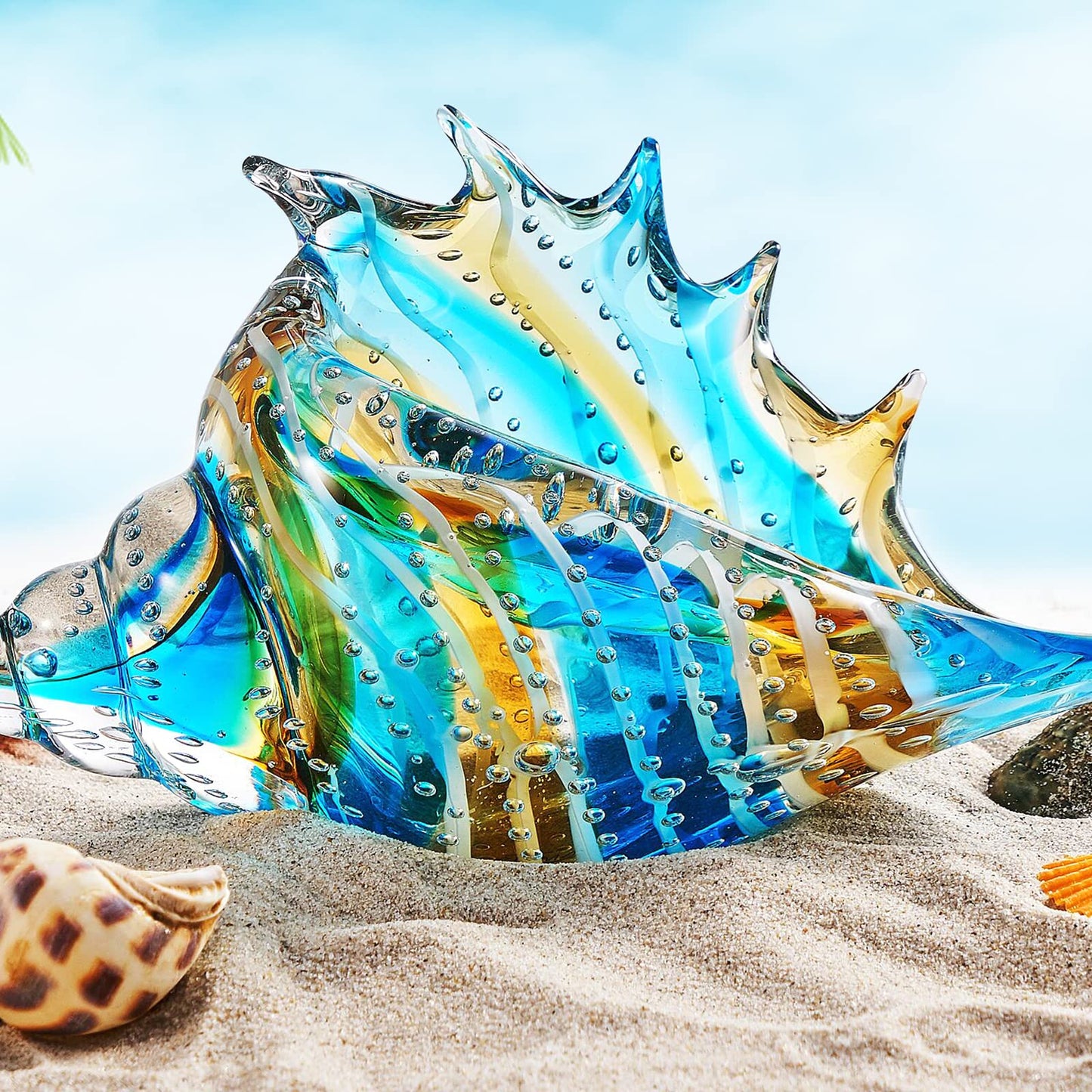 EUSTUMA Hand Blown Glass Conch Figurines Ornament,Sea Animal Ornament for Home Decor,Sea Animals Collection for Birthday Gift,Glass Seashell
