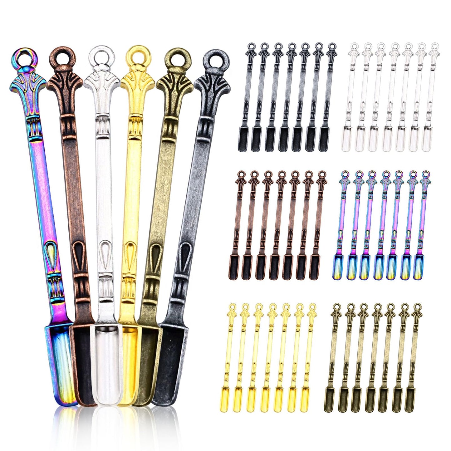 48 Pcs Mini Metal Spoons, Spice Spoons, Tiny Spoons for Powder, Necklace with Spoon, Shovel Keychain for DIY Spices, Herbs, Powder, Coffee, Sugar (Colorful)