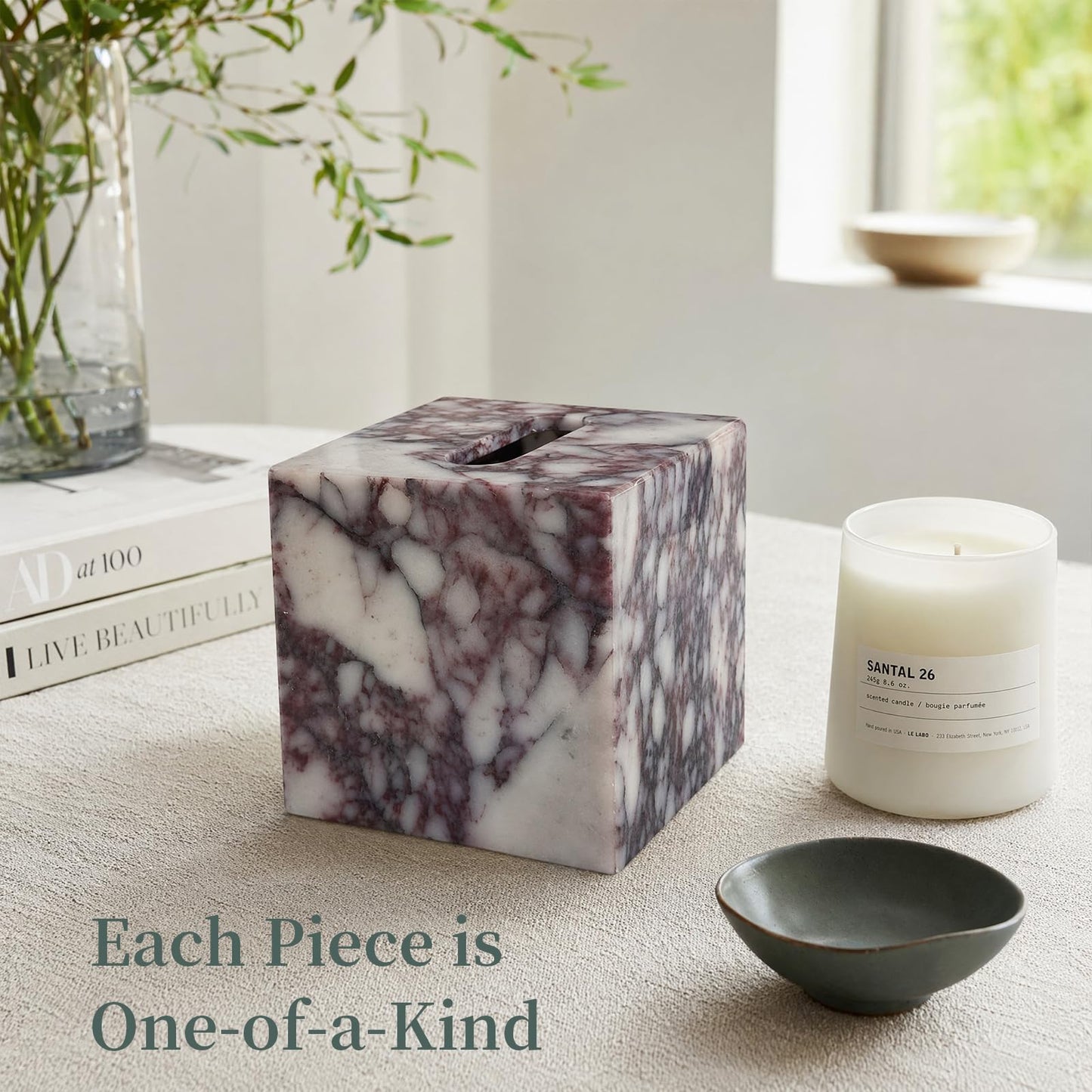 Luxury Natural Calacatta Viola Marble Tissue Box Cover with Magnetic Base