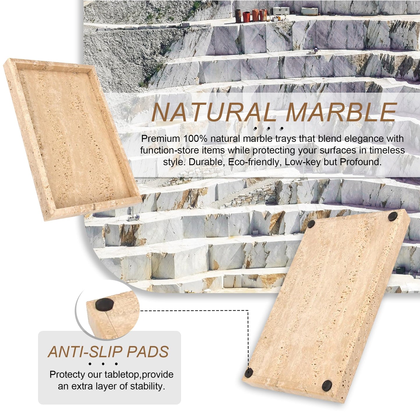 Natural Marble Tray, Stone Tray for Bedroom/Bathroom/Kitchen/Vanity Countertop, Jewelry Tray for Rings Earrings Necklace Bracelet Watch, Room Decor Aesthetic