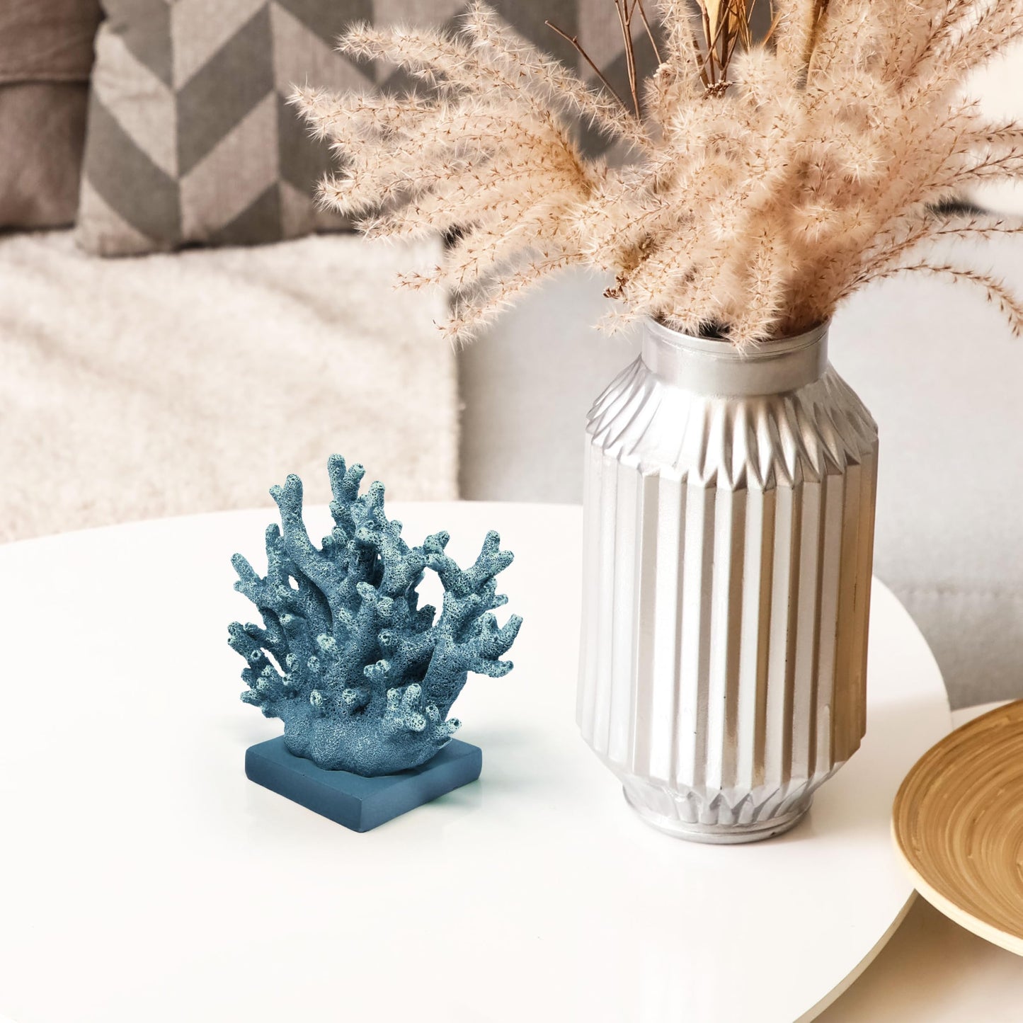 Gift Boutique Blue Coral Decor Coastal Tabletop Sculpture Nautical Beach House Accent Resin Ocean Reef Figurine Shelf Mantel Bathroom Living Room Decor