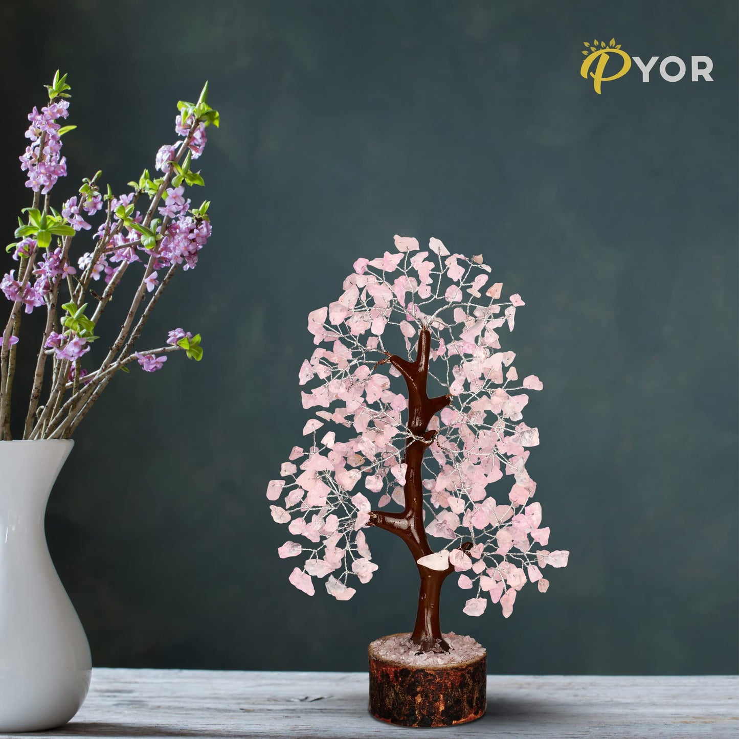 PYOR Rose Quartz Tree - Gem Tree - Pink Desk Accessories - Gifts for Women - Home Decor - Pink Quartz - Thanksgiving Gifts - Office Shelf Decor for Women