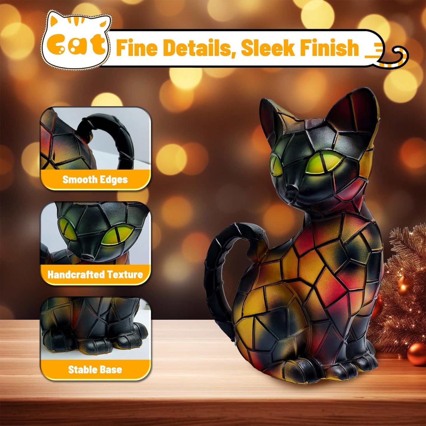 Technohom Cat Lamp – Stained Glass Cat Night Light, Cat Lamp Stained Glass Desk Decor for Home or Bedroom or Gifts
