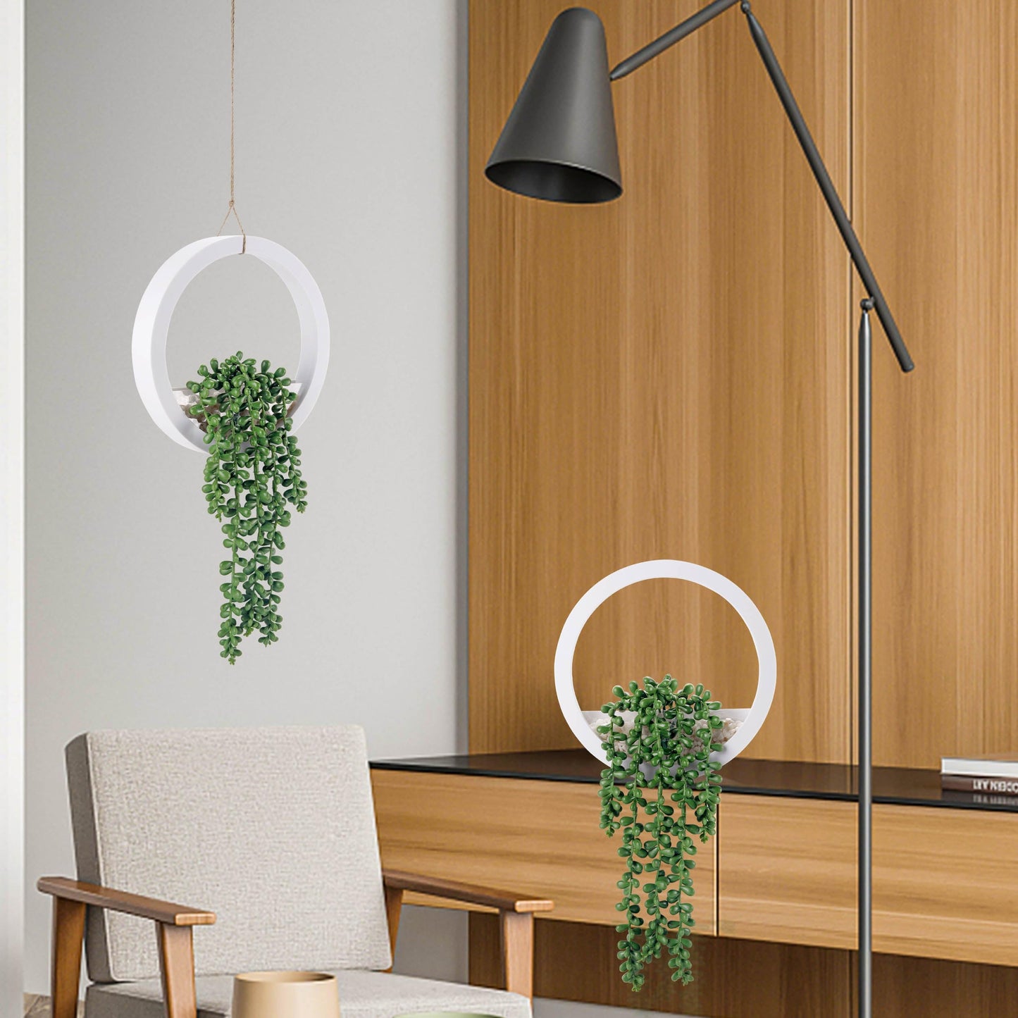 Der Rose Bundle of 2 Pcs Hanging Fake Plants and Set of 2 Fake Succulents Plants for Indoor Outdoor Home Bathroom Boho Wall Decor