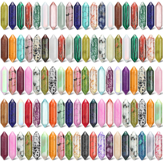 Nuenen 100 Pcs Healing Crystals Stones Sets, Hexagonal Bullet Shaped Wand Stones Bulk Gemstone Amethyst Chakra Crystals for Witchcraft Meditation Divination Fathers Day Gifts Women