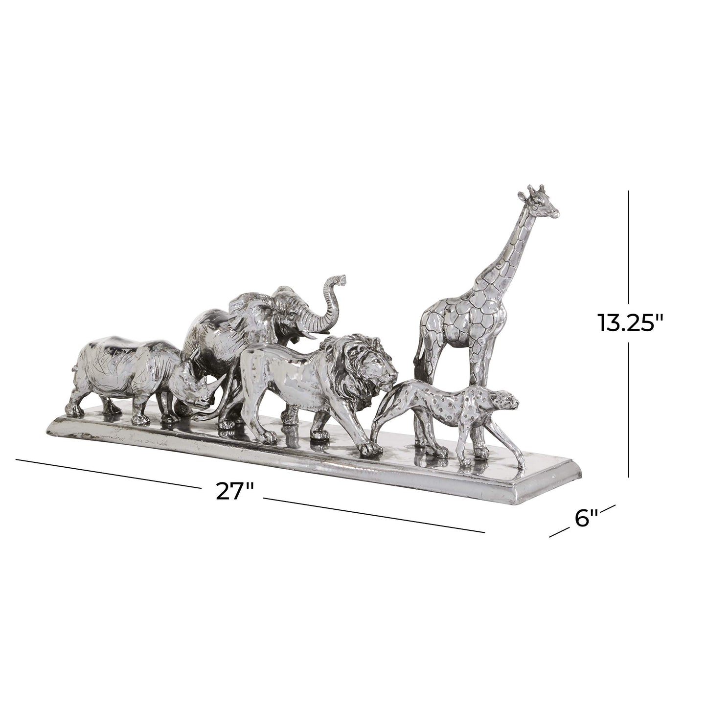 Deco 79 Polystone Safari animals Sculpture, 27" x 6" x 13", Silver