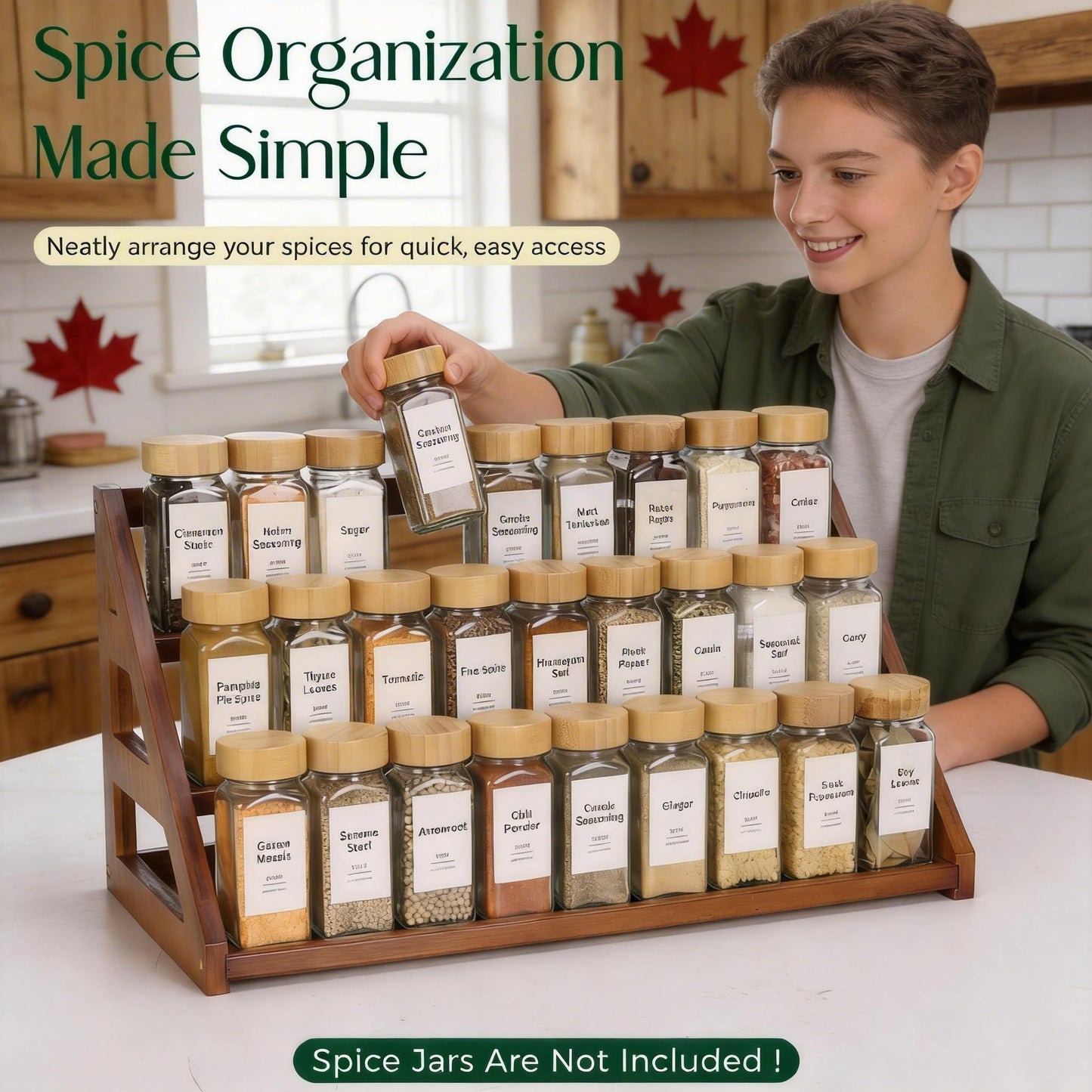 MNADSFKJ Bamboo 3 Tier Spice Rack,Spice Organizer for Cabinet/Countertop