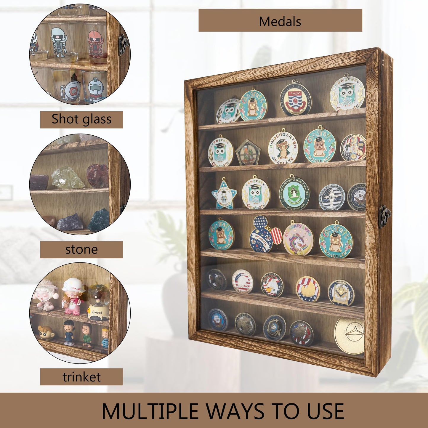 Hodeframe 12x16 Shadow Box Frame with Removable Shelves,Collectible Display Shelves Case,Military Challenge Coin Display Case,Wood Shadow Boxes Display Cases for Keepsake,Pictures