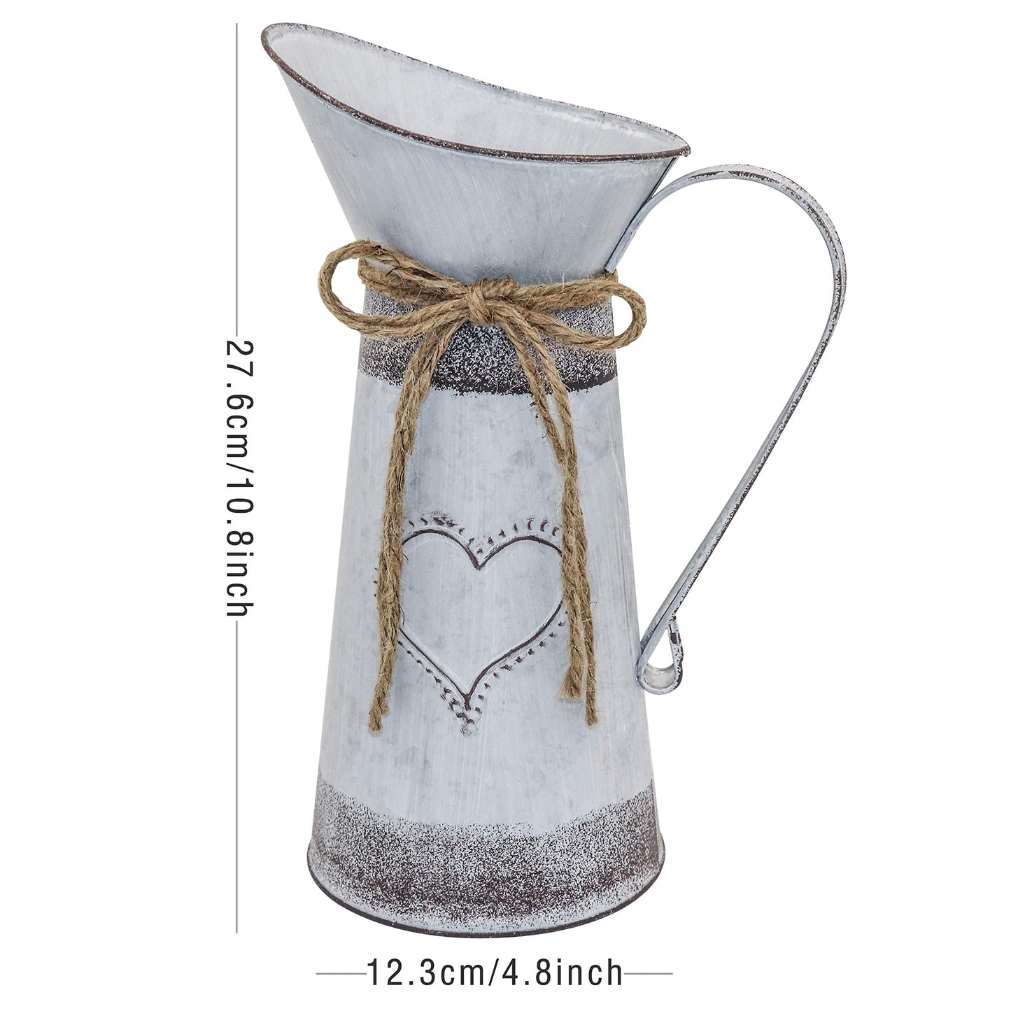 Soyizom French Country Style Vase Primitive Jug, Rustic Decor Flower Vase Shabby Chic Milk Jug Can Tin Pot Metal Farmhouse Pitcher Vase for Wedding Party Christmas Decoration，11" Pitcher