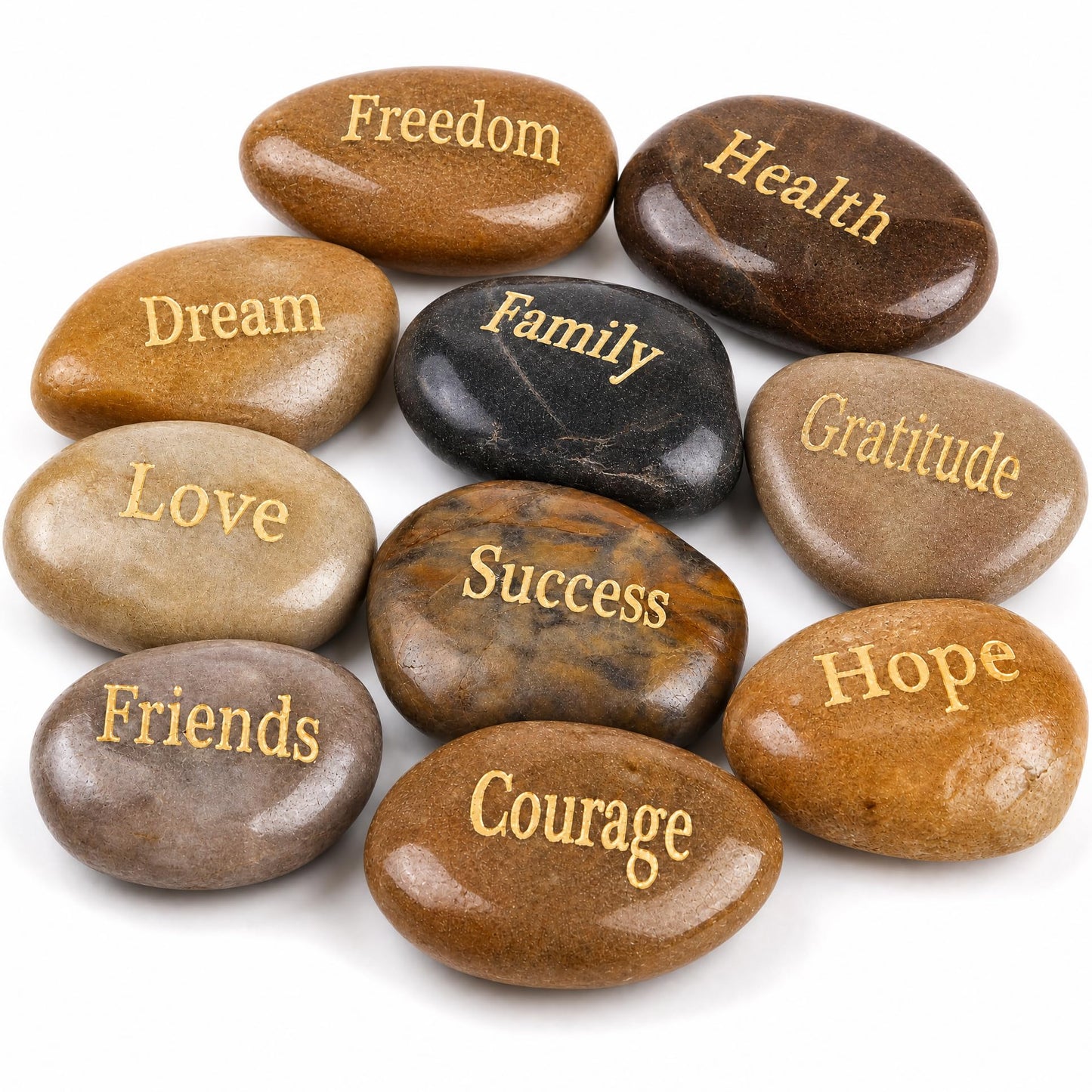 BigOtters Engraved Inspirational Stones, 10 Different Words Encouragement Stones for Friends and Family as Meditation Decor, Birthday or Holiday Graduation Gift