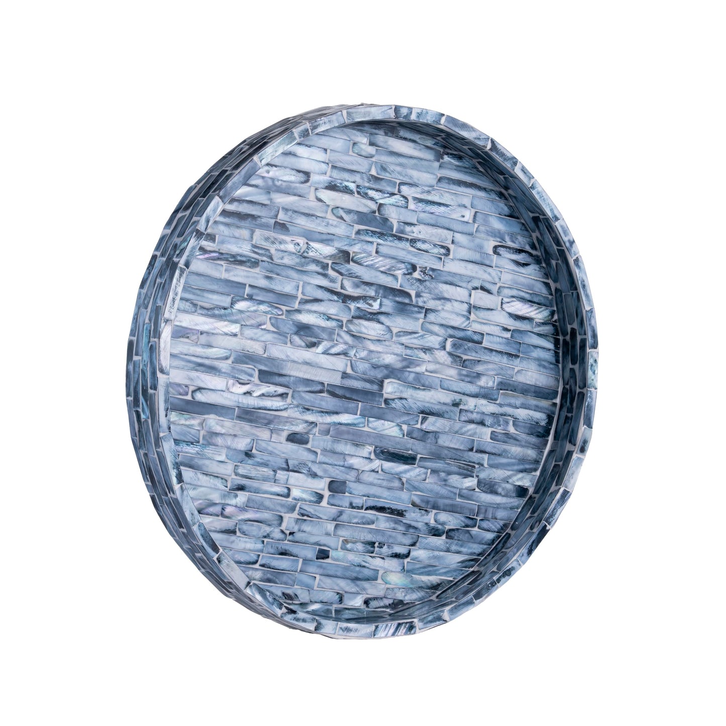 PEMAR Mother of Pearl Decorative Round Tray, 11-Inch Handmade Mosaic Inlay Vanity Tray for Dresser, Coffee Table & Bathroom Decor - Luxury Small Serving Tray for Jewelry, Perfume & Candles (Dark Blue)