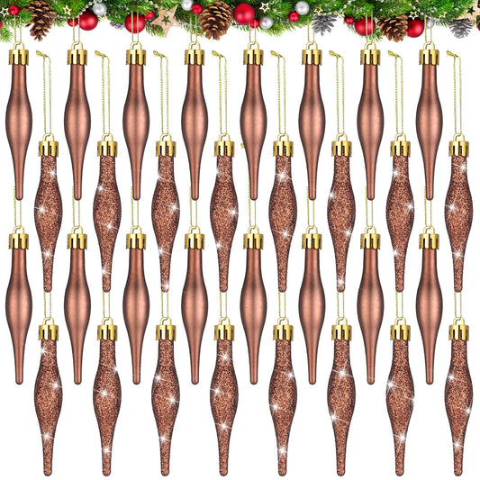 Halloscume 32 Pcs 3.54 Inches Copper Finial Drop Christmas Ornaments Vintage Christmas Ornaments Matte Glitter Xmas Hanging Decor for Tree Decoration Holiday Decor