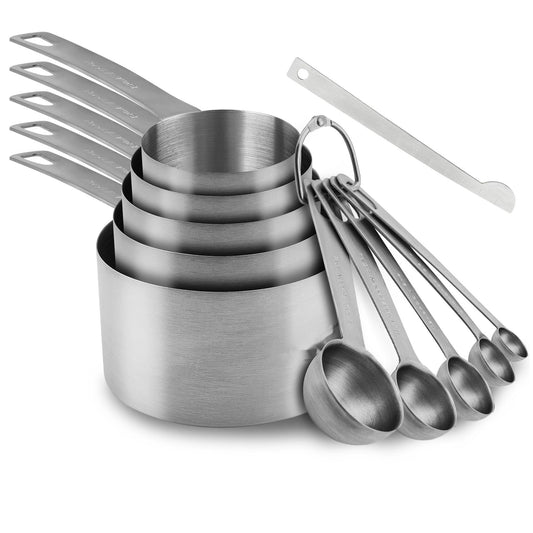 18/8 Stainless Steel Measuring Cups and Spoons Set of 11, Metal Measuring Cups with 1/8 Measuring Cup Set, Dry Measure Cup and Spoon Set for Kitchen and Baking