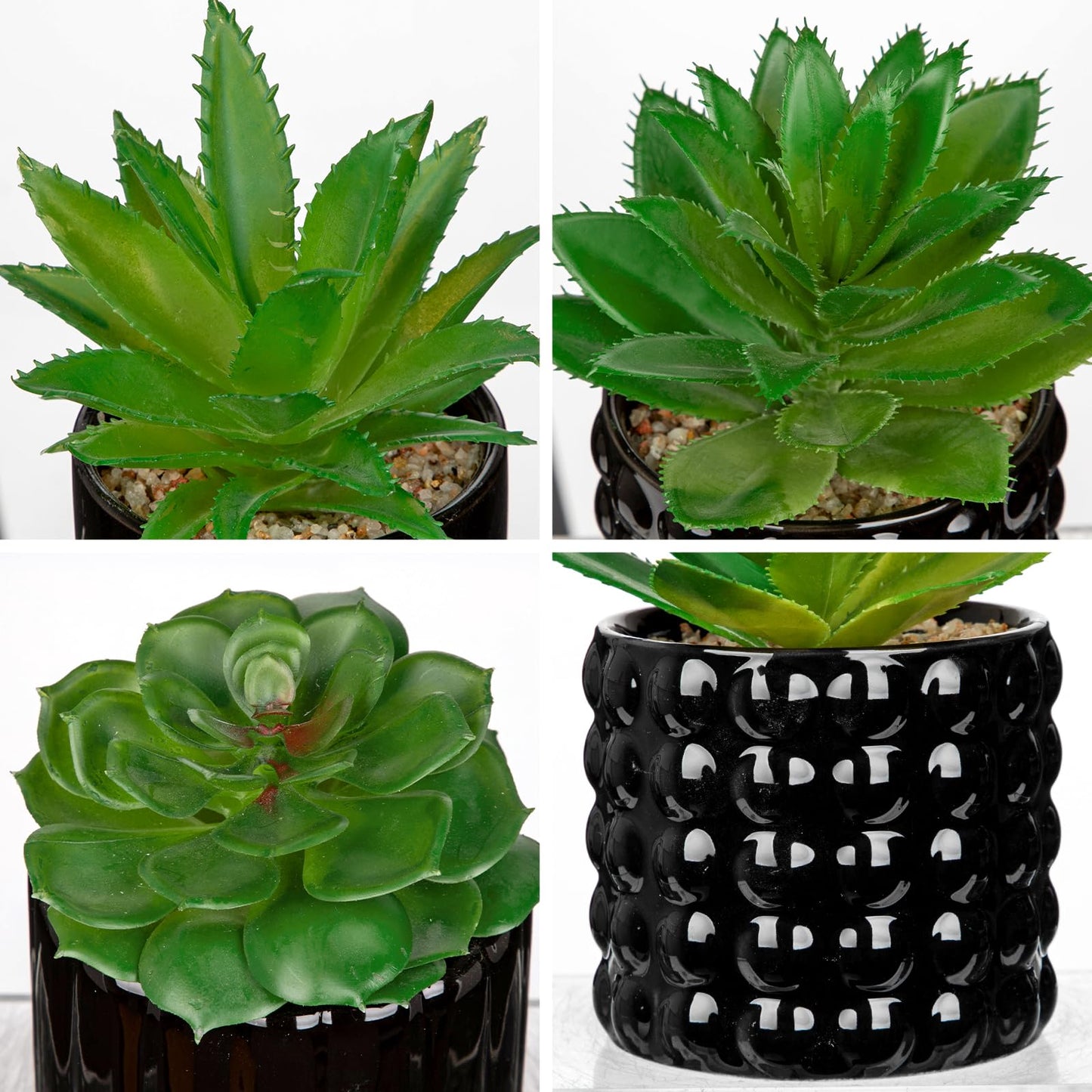 Briful Succulents Plants Artificial in Black Ceramic Pots (Set of 3), Small Fake Plants for Home Office Desk Decor – Modern Mini Potted Succulents for Bathroom, Bedroom, Living Room Table, Shelf
