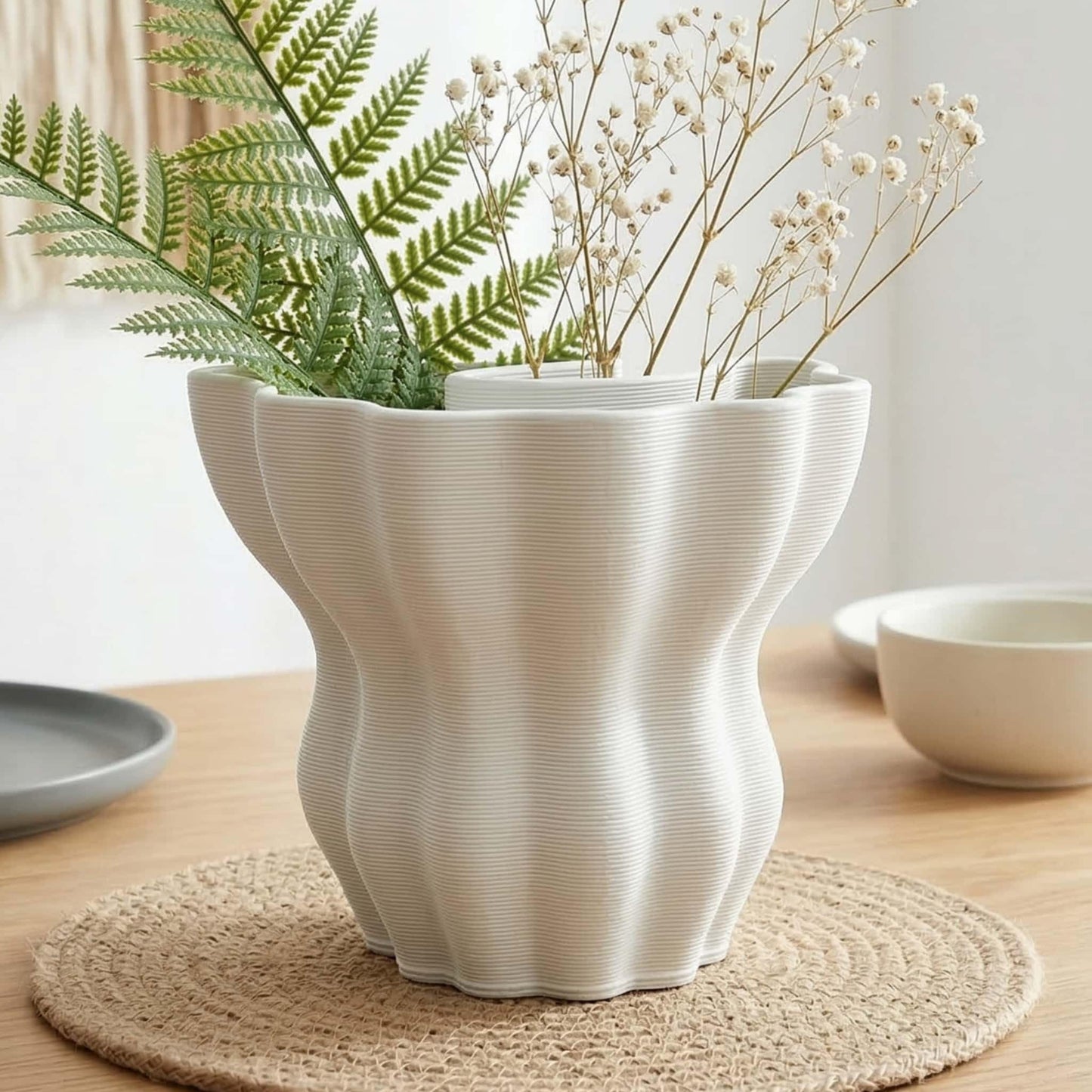 Contemporary White Ceramic Vase, Abstract Irregular Shape Sculptural Accent for Home Decor, Modern Artistic Centerpiece for Coffee Table or Bookshelf