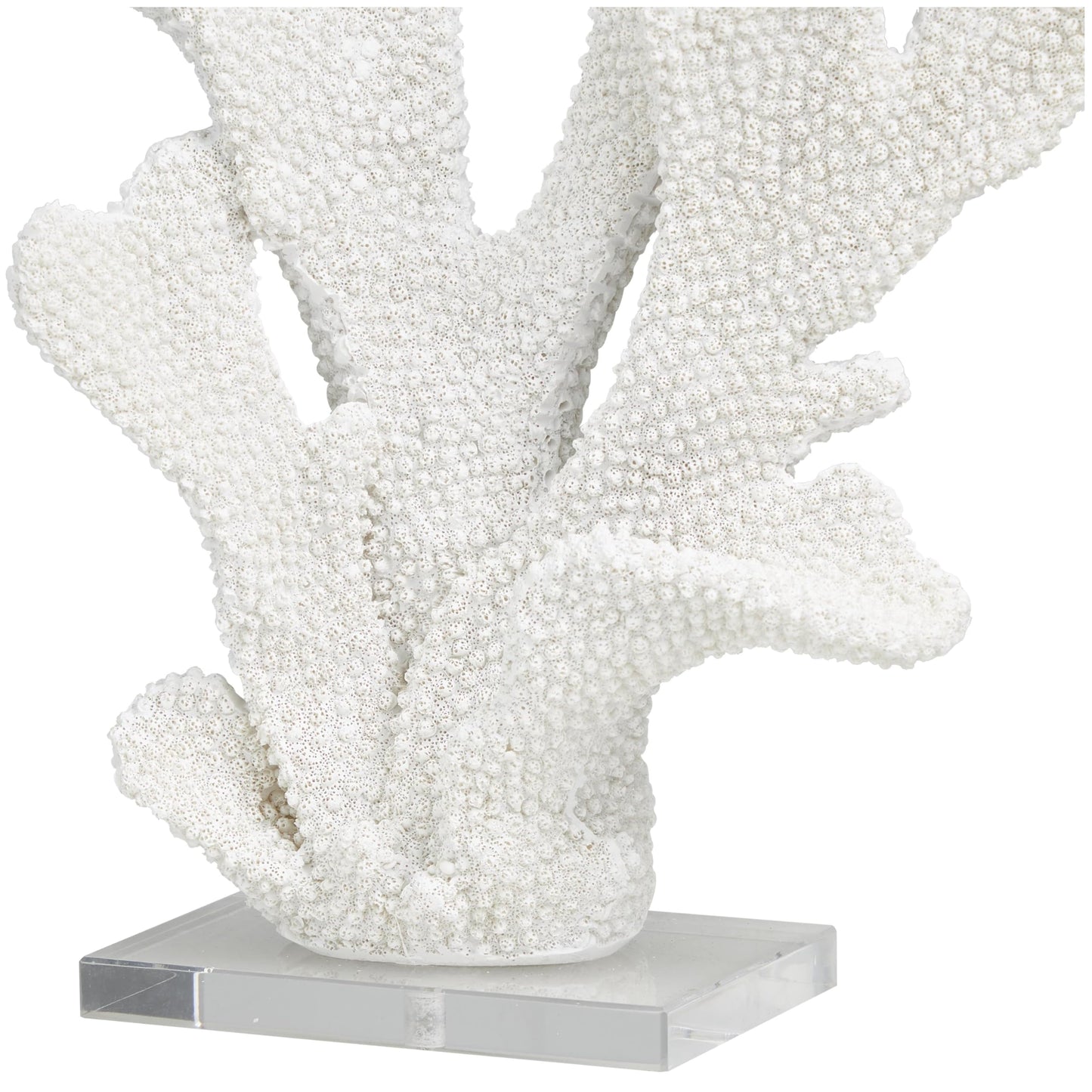 Deco 79 Polystone Coral Decorative Sculpture Tall Textured Home Decor Statue with Clear Acrylic Base, Accent Figurine 12" x 5" x 16", White