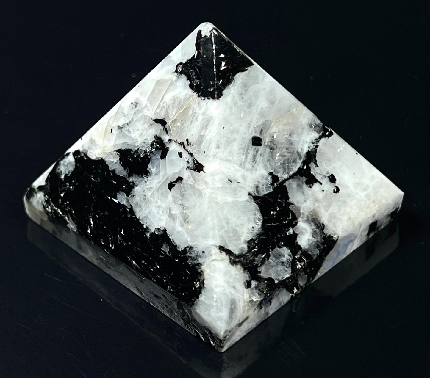 AWAKEN YOUR KUNDALINI Rainbow Moonstone Pyramid – 2 Inch Crystal, Pisces Birthstone, Crown Chakra