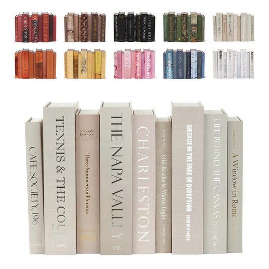 ORITZIO 9 Faux Books Neutral - Decorative Box with Hidden Storage, Neutral Home Accessory, Bookshelf Accent, Coffee Table Book, Home Staging Accessory, Paper Wrapped Books
