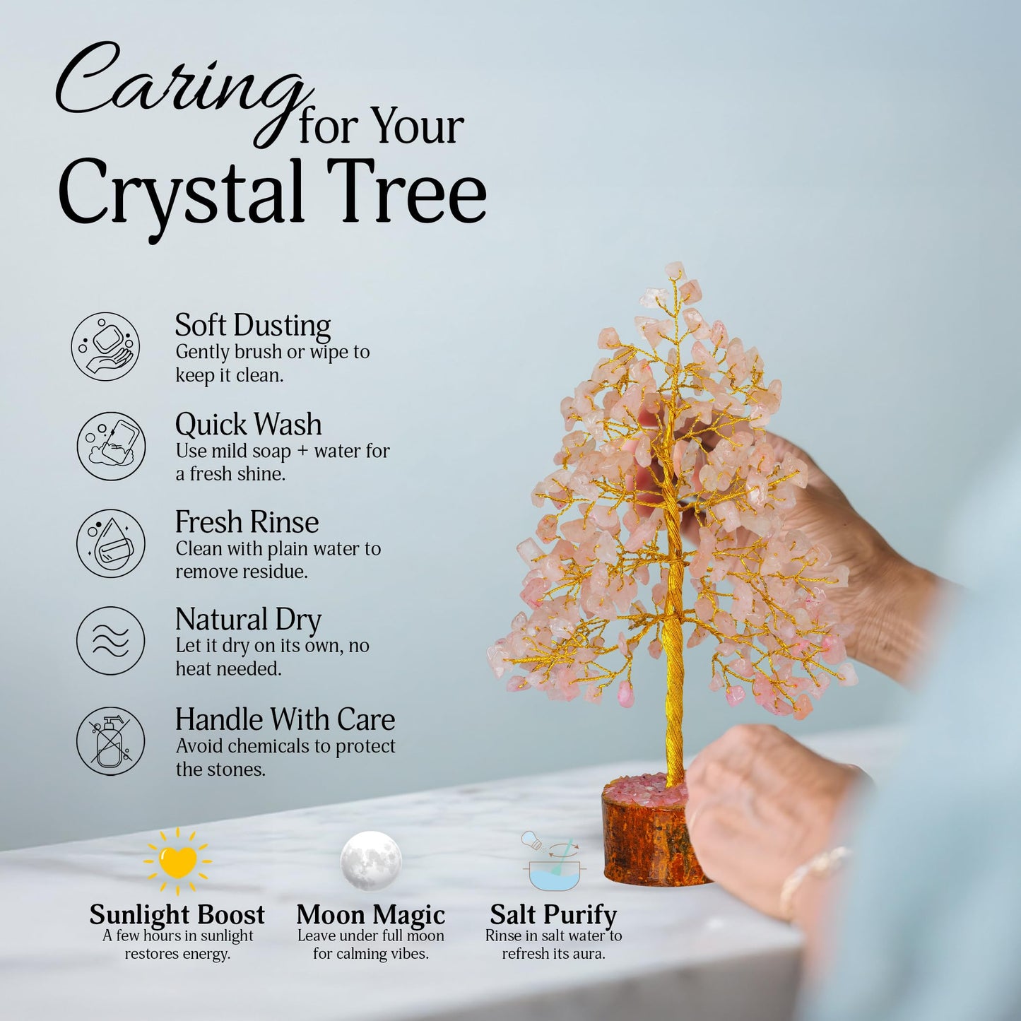 FASHIONZAADI Crystal Tree of Life with Rose Quartz - Pink Gemstone Bonsai for Positive Vibes - Feng Shui Money Tree for Meditation, Healing & Home Decoration