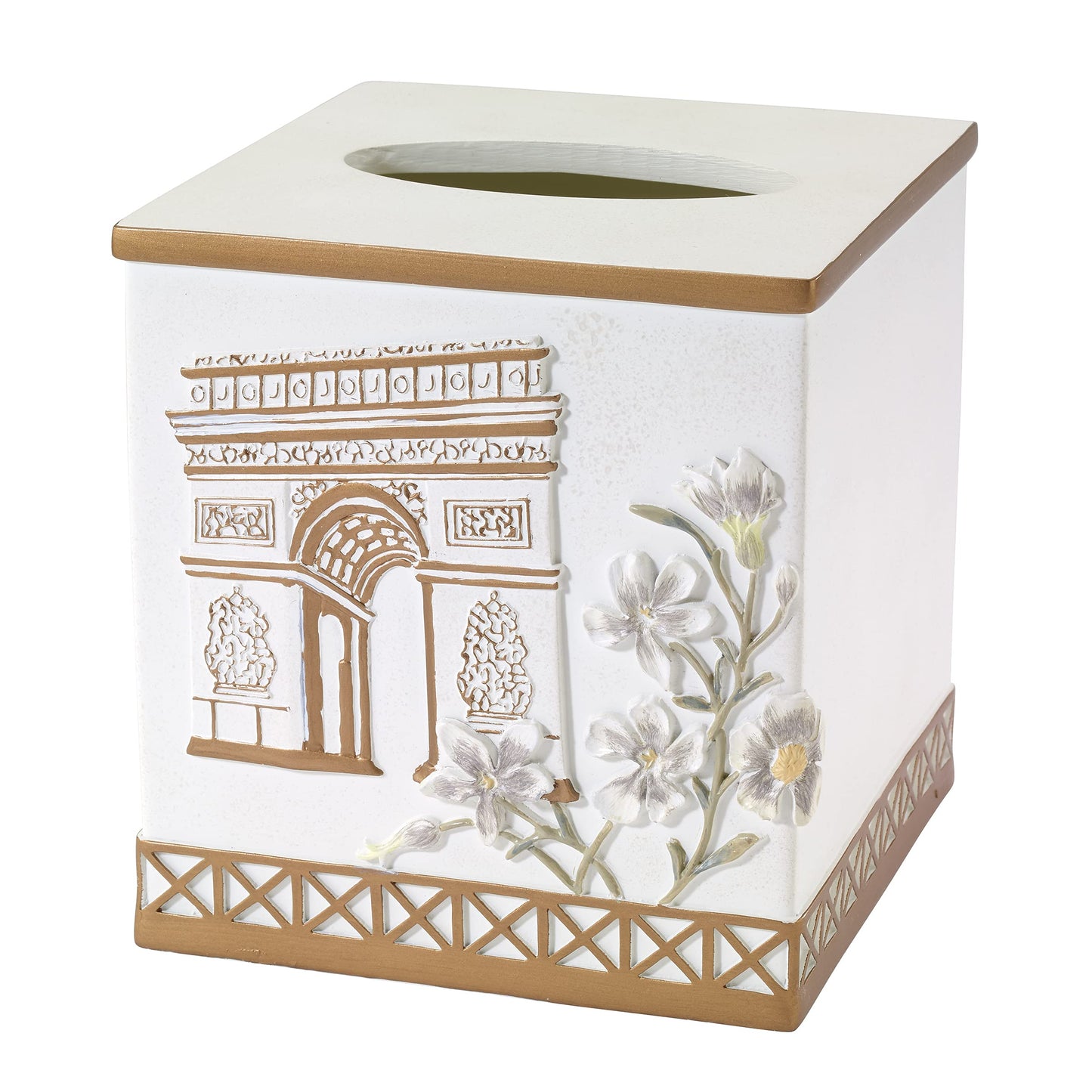 Avanti Linens - Tissue Box Cover, Hand Painted Resin, Countertop Accessories, Chic Bathroom Decor (Paris Botanique Collection)