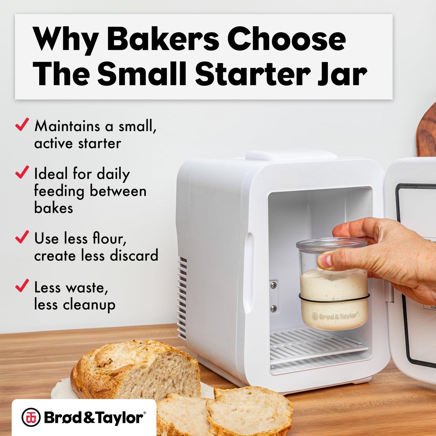 Brod & Taylor Small Sourdough Starter Jar (12oz) Less Discard Waste, 100% Dishwasher Safe, Measurement Markings, and Height Marker (Durable Glass Jar, BPA-Free)