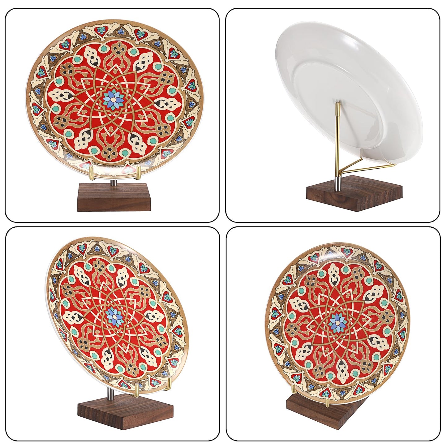 Hipiwe Adjustable Metal Arms Display Stand Easel with Wooden Base - Rocks Crystal Display Easel Holder for Mineral Agate, Gemstones, Fossils, Coral Geodes, Plate and Photo,3.1"x3.1"x4.6"