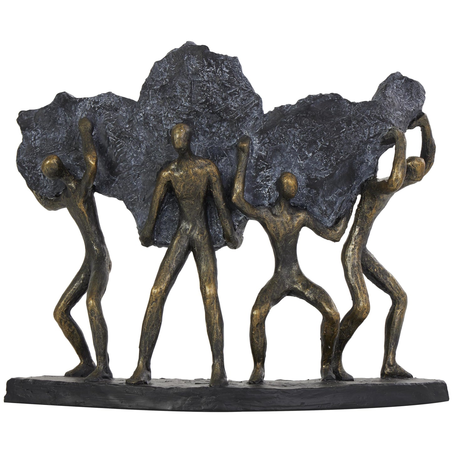Deco 79 Polystone People Decorative Sculpture Carrying Stone Home Decor Statue, Accent Figurine 13" x 5" x 11", Bronze