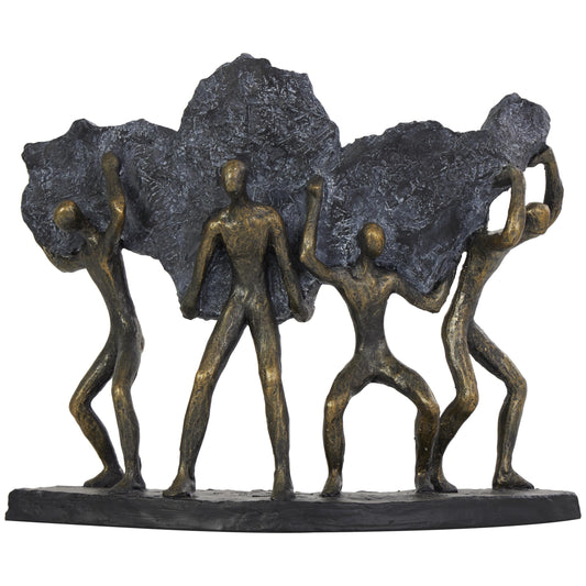 Deco 79 Polystone People Decorative Sculpture Carrying Stone Home Decor Statue, Accent Figurine 13" x 5" x 11", Bronze
