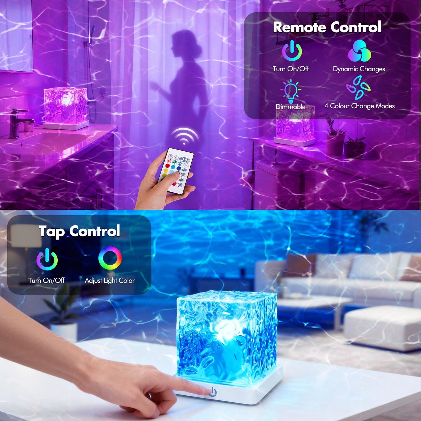 Loscarol Shower Light No Wiring, Rechargeable 16 Color Ocean Wave Projector Light, Dimmable Waterproof Shower Lamp with Remote, Ocean Lamp for Shower, Bathroom Night Light, Birthday Gifts for Girl