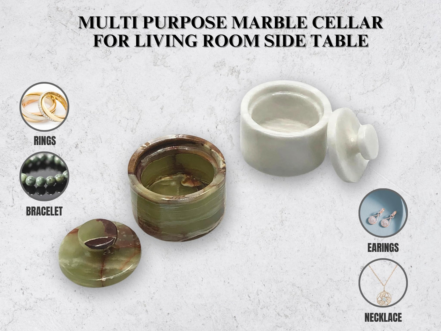 Marble Salt Cellar with Lid 2 Pack - Stone Salt Container for Countertop, Salt Box Keeper for Kitchen Counter, 3.5 oz OceanicX Marble Cellar Set (White Green)