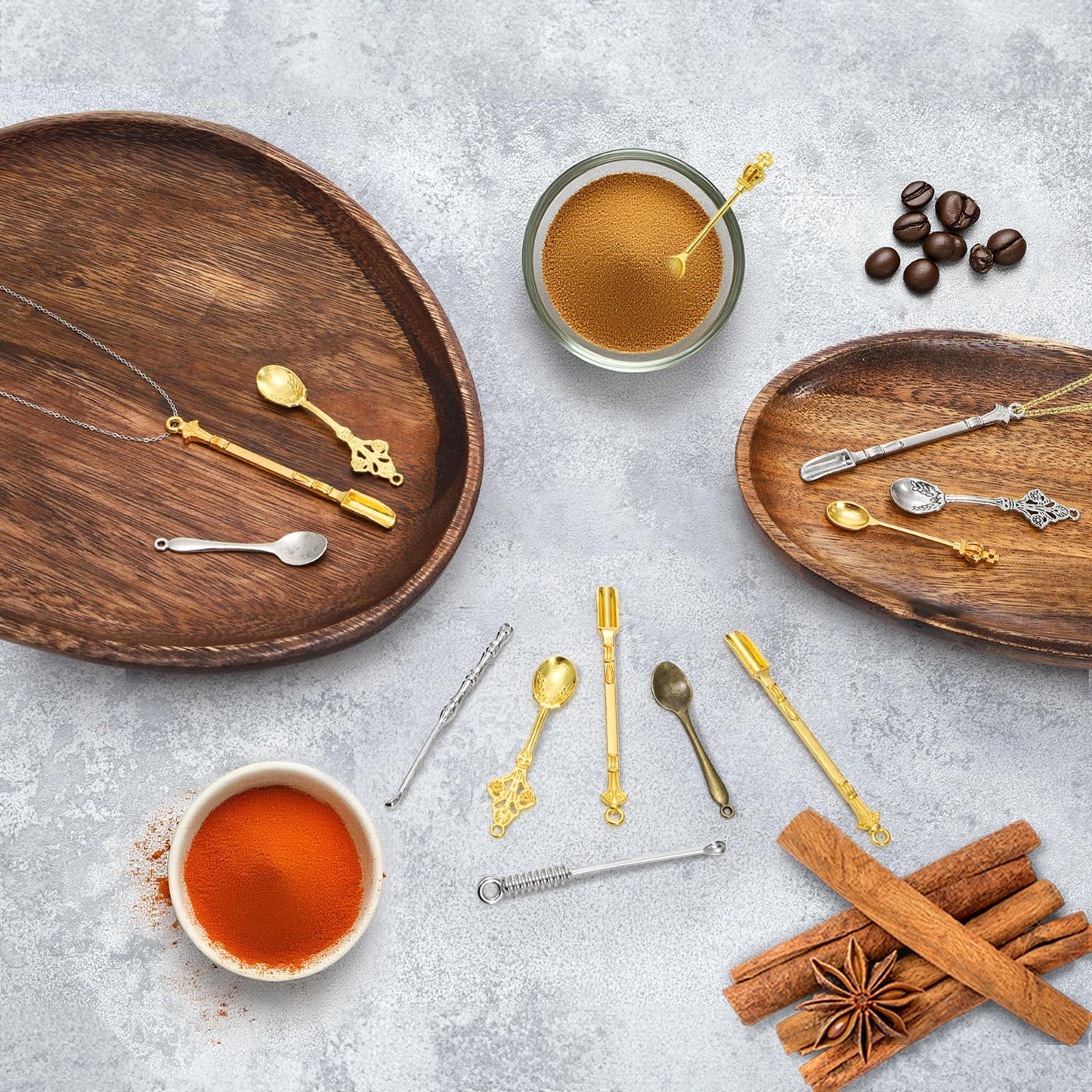 Foraineam 40 Pieces Mini Spoons Tiny Shovel Spoon, Metal Medicine Spoon Powder Scoop for Spices, Herbs, Kitchen Tableware Charm Pendant Spoons For DIY Craft Jewelry Making Necklace Bracelet Key Chain