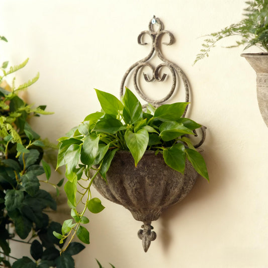 NOONEAU Vintage Wall Hanging Planters - Antique Victorian Style Metal Wall Planter Holder, Half Round Hanging Basket Flower Pots, Unique Pastoral Retro Decoration for Succulent, Air Plants, Indoor