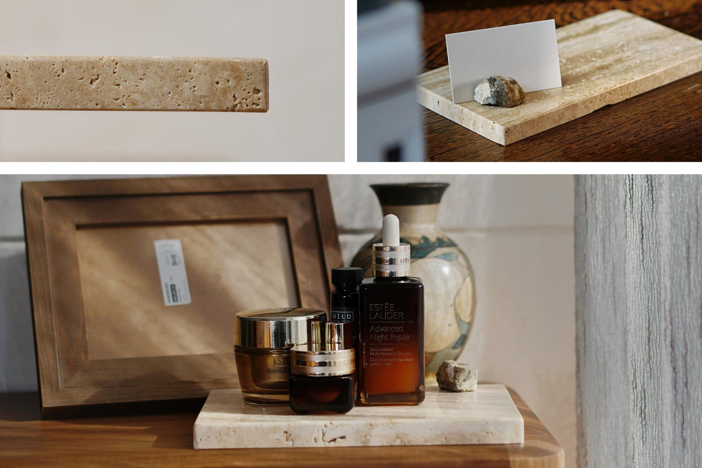 Astavostone Travertine Tray, Cream White Natural Marble Decor Tray for Bathroom Vanity Decorative Rectangle Stone Board for Jewelry, Perfume, Candles, Keys, Coffee Table Organizer (9.5" x 4.7")