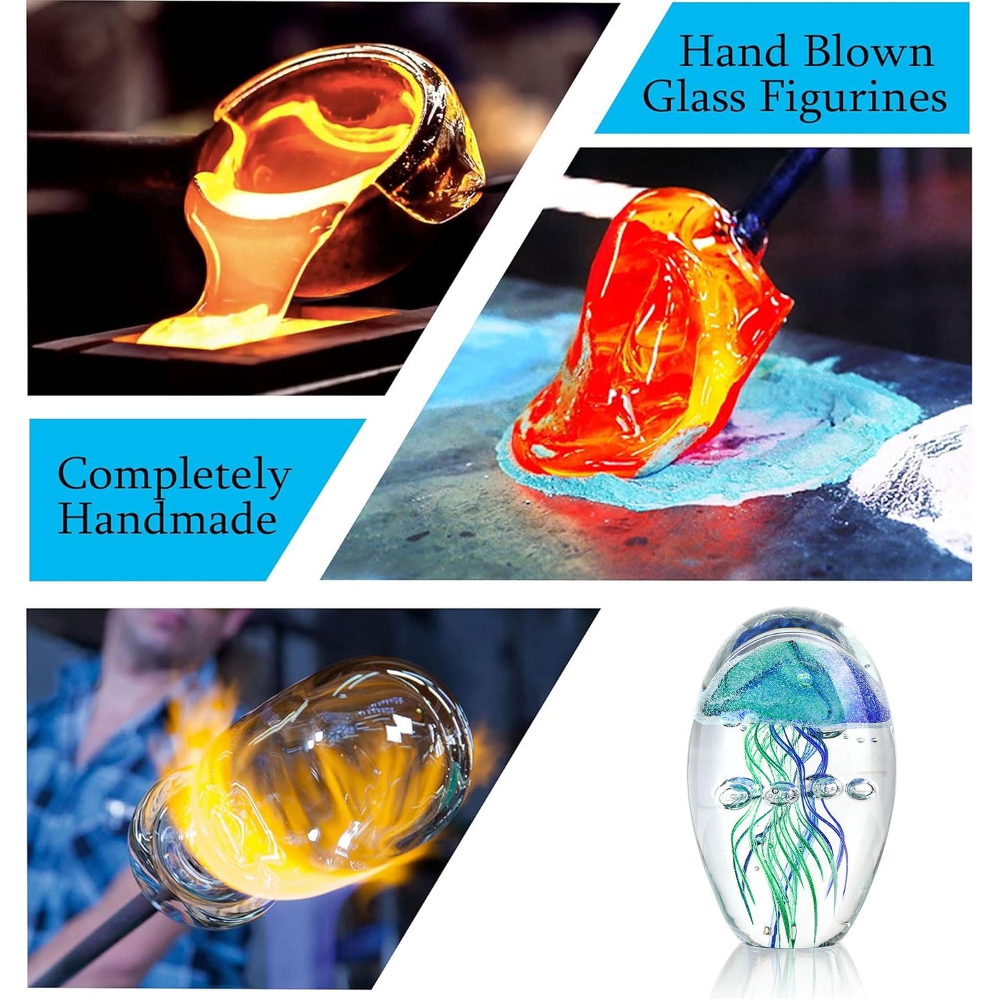 QFkris Hand Blown Glass Jellyfish Paperweight, 3.8" Jellyfish in Glass Decoration, Jelly Fish Figurine Art Decor, for Women