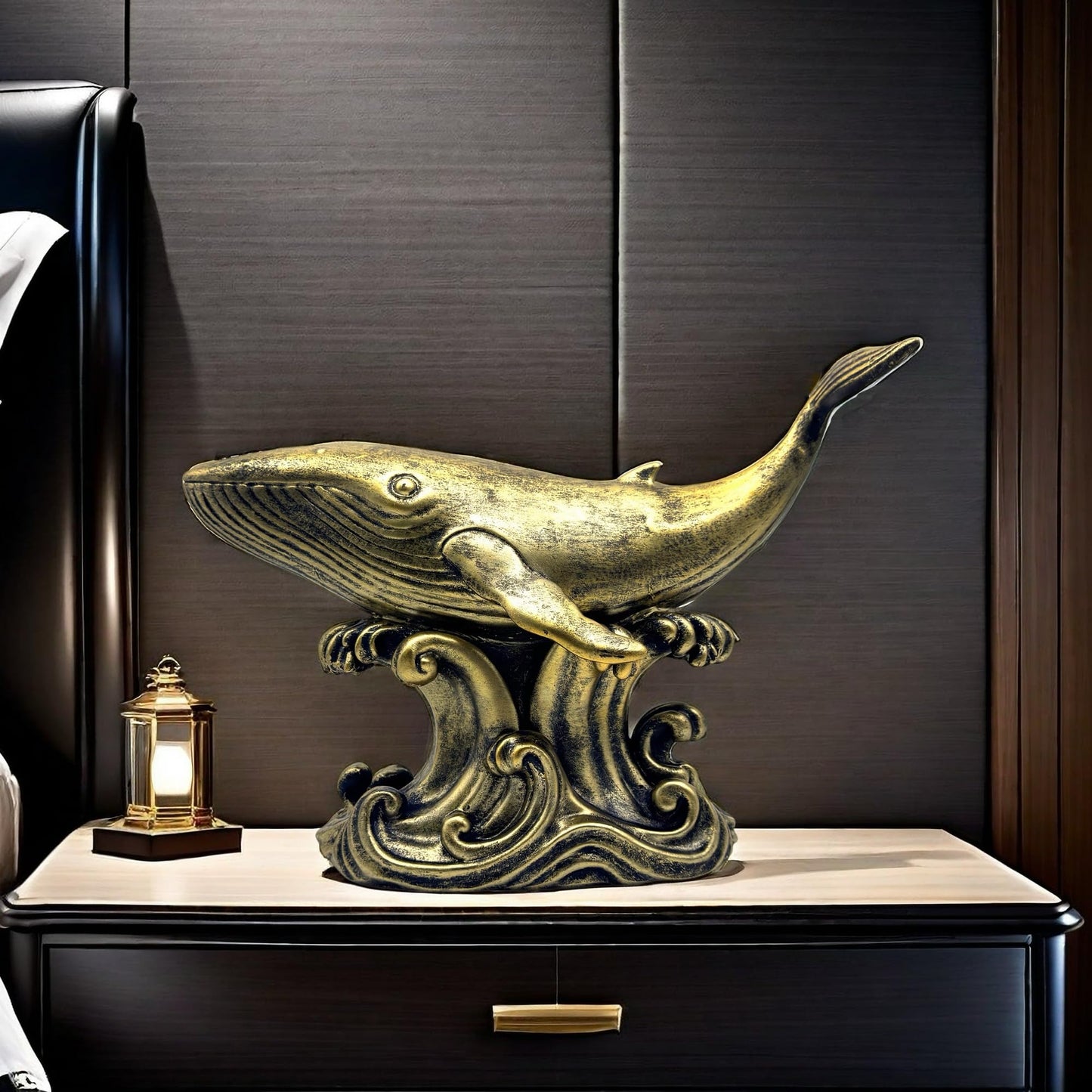 XINDAM Bronze Finish Whale Figurine Statue Marine Animal Decorative Home & Office Resin Figurines Home Office Display Craft Living Room Decor Ornaments for Tabletop 13 INCH