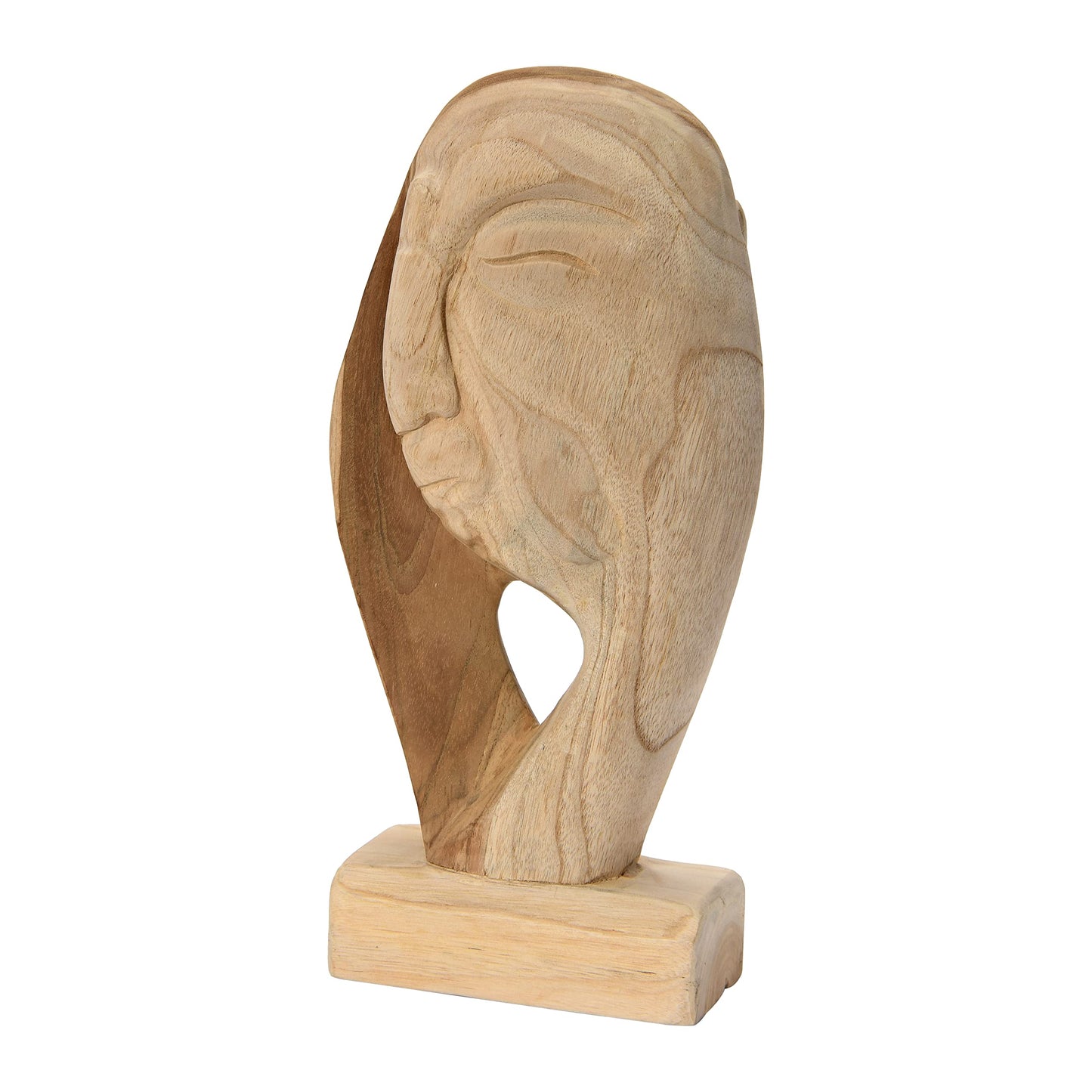 Bloomingville Hand Carved Teakwood Face Sculpture, Natural