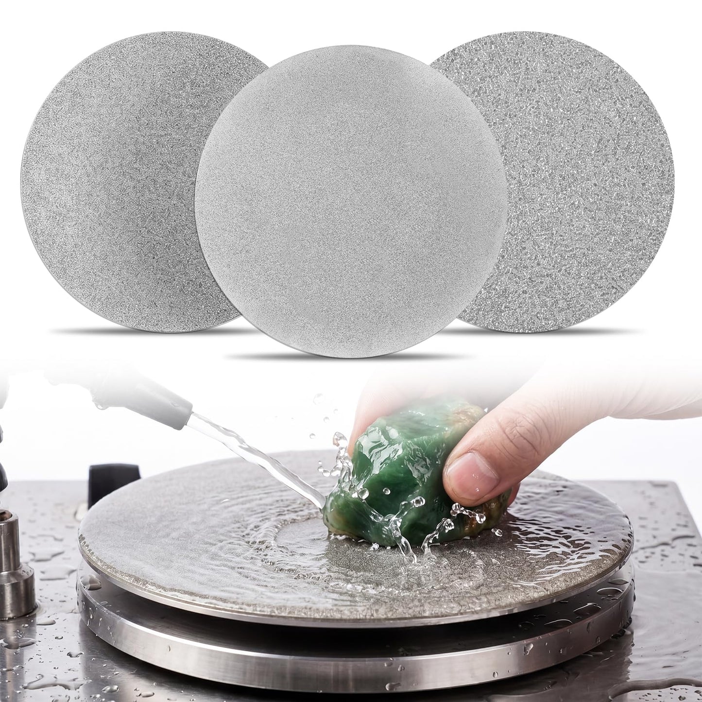 Lanties 3 Pcs Diamond Sanding Grinding Disc, 8''(200mm) Grit 60/120/240 No Center Hole Flat Lap Disk Polishing Discs Abrasive Wheel Electroplated Sanding Disc for Gemstone Glass Tile Porcelain Metal