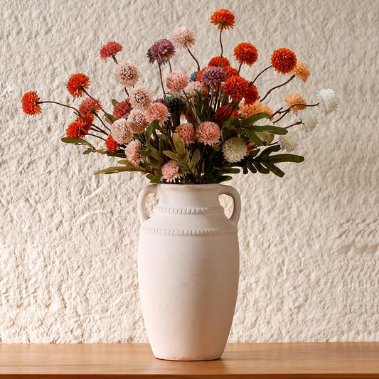 Ceramic Flower Vase with Handles, 10.24 Inch Tall Large Farmhouse Rustic Decorative Vase, Vintage Pottery Vase for Living Room, Dining Table, Fireplace & Home Decor(Antique White)